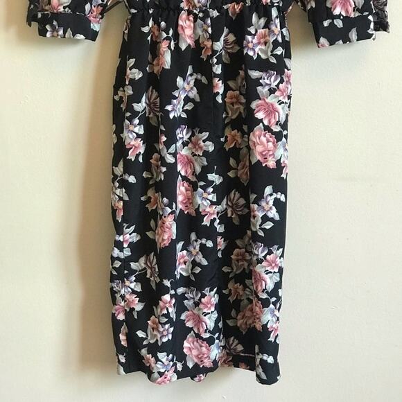 Vintage 8 floral dress black cream lace 1970s cottagecore - Picture 10 of 10